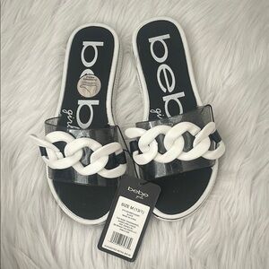Bebe Black and White Chunky Chain Sandals